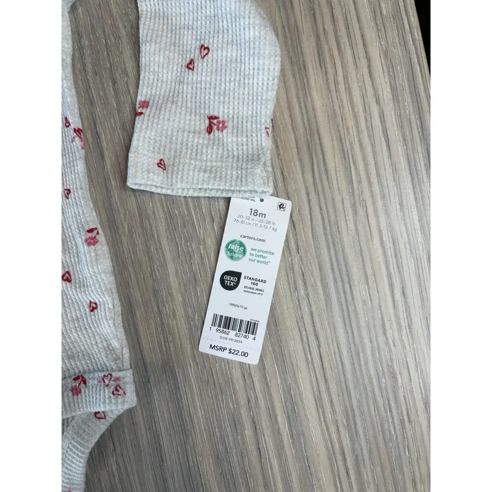 Carter’s Baby Girl Waffle Knit Bodysuit 18M Floral Hearts NWT Long Sleeve